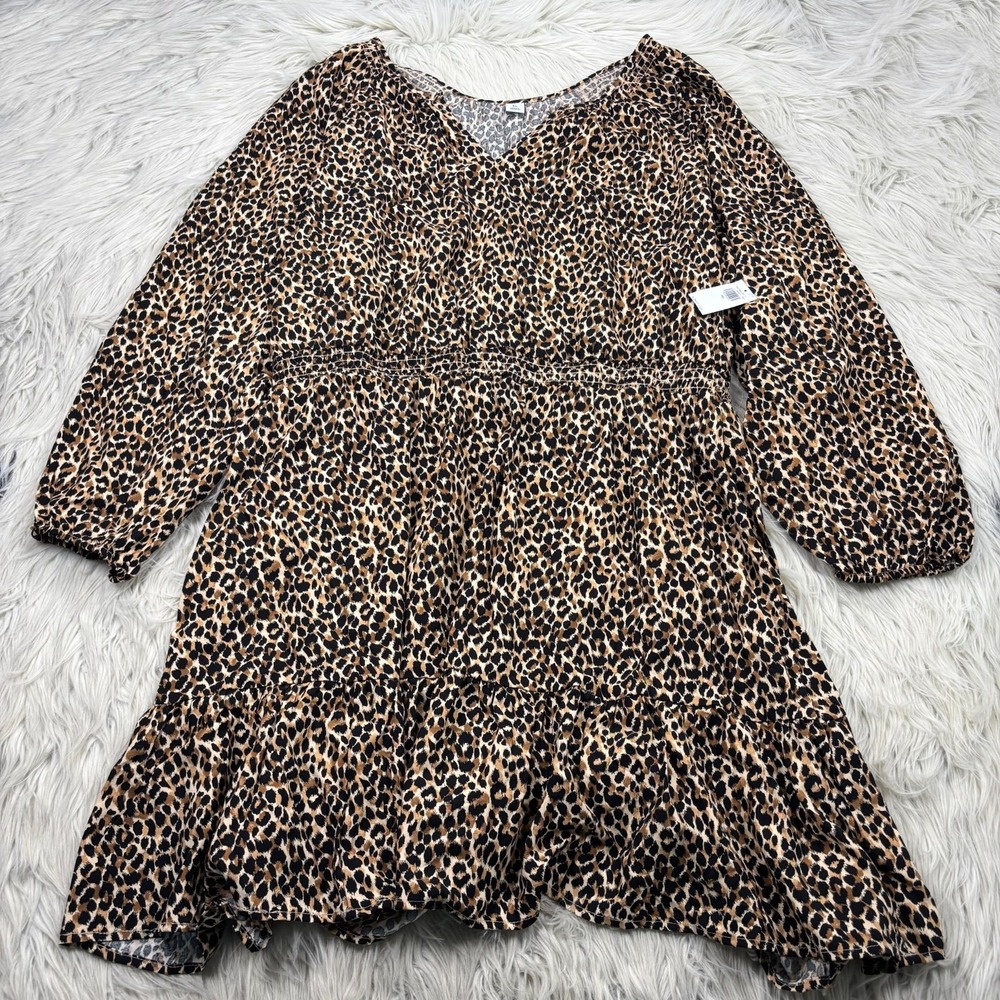 NWT Old Navy Women's XXL Leopard Long Sleeve Blouson Waist Dress Balloon‎ Sleeve